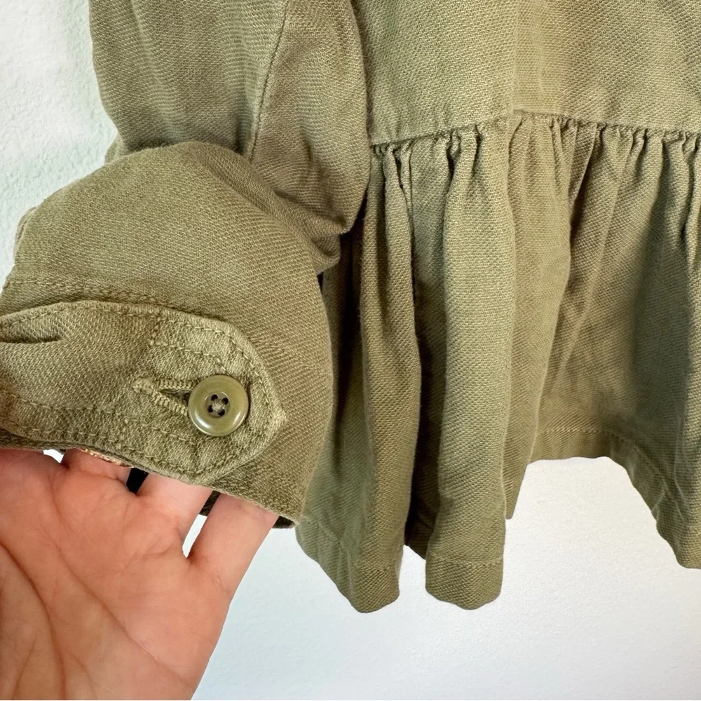 THE‎ GREAT Flutter Army Vintage Army Green Peplum Crop Jacket Size 1 Small